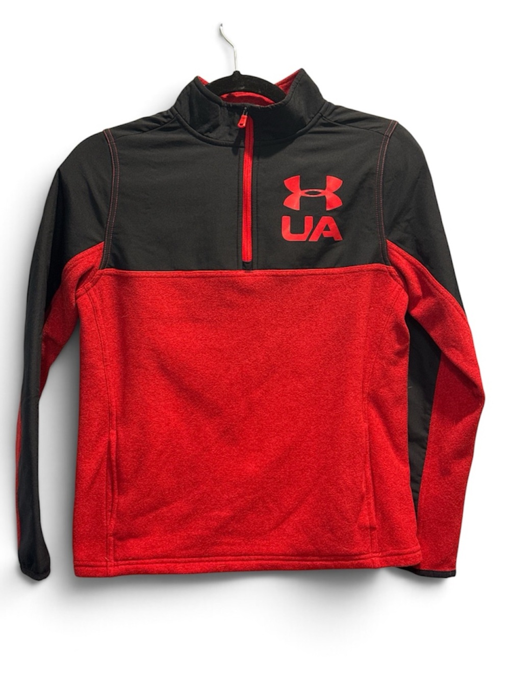 Under Armour Youth L 1/2 Zip Pullover Fleece Loose ColdGear Red Black